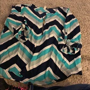 Navy white gray and teal top